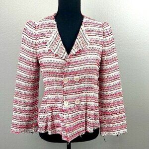 Rebecca Taylor Peplum Blazer Pink Tweed Stripe Double Breasted Jacket Size 0